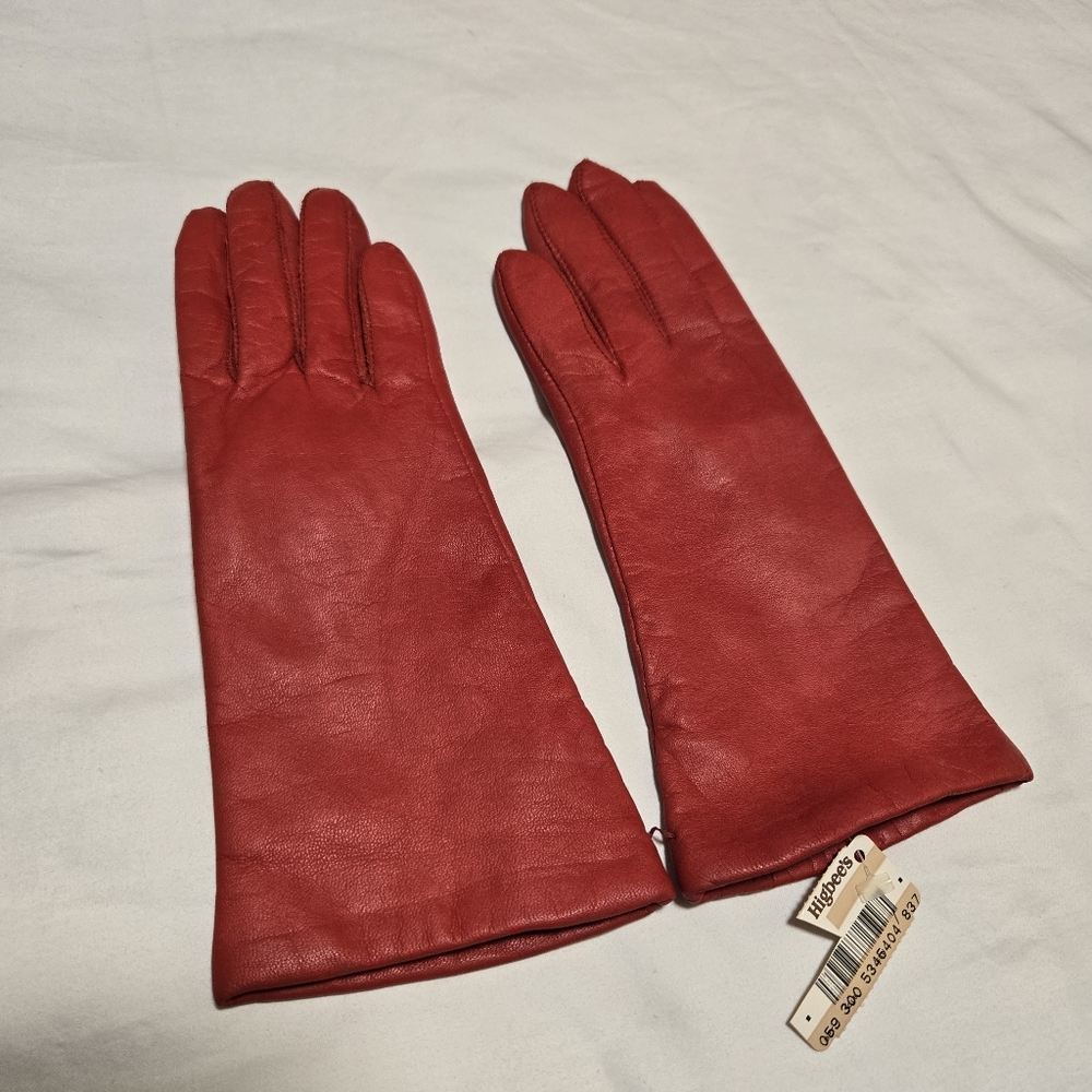 NWT Vintage 1980s Fownes Red Leather Chic Winter Dress Gloves Lined Size 6 1/2